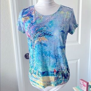 Leoma Lovegrove Renowned Florida Artist Jeweled Palm Tree Beach Scene